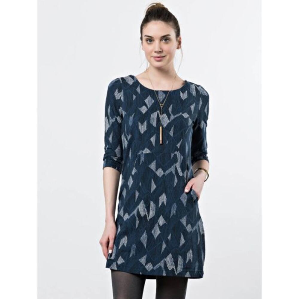 Mata Traders Dress Geometric Print Lagenlook Organic Cotton Boho Blue Size S